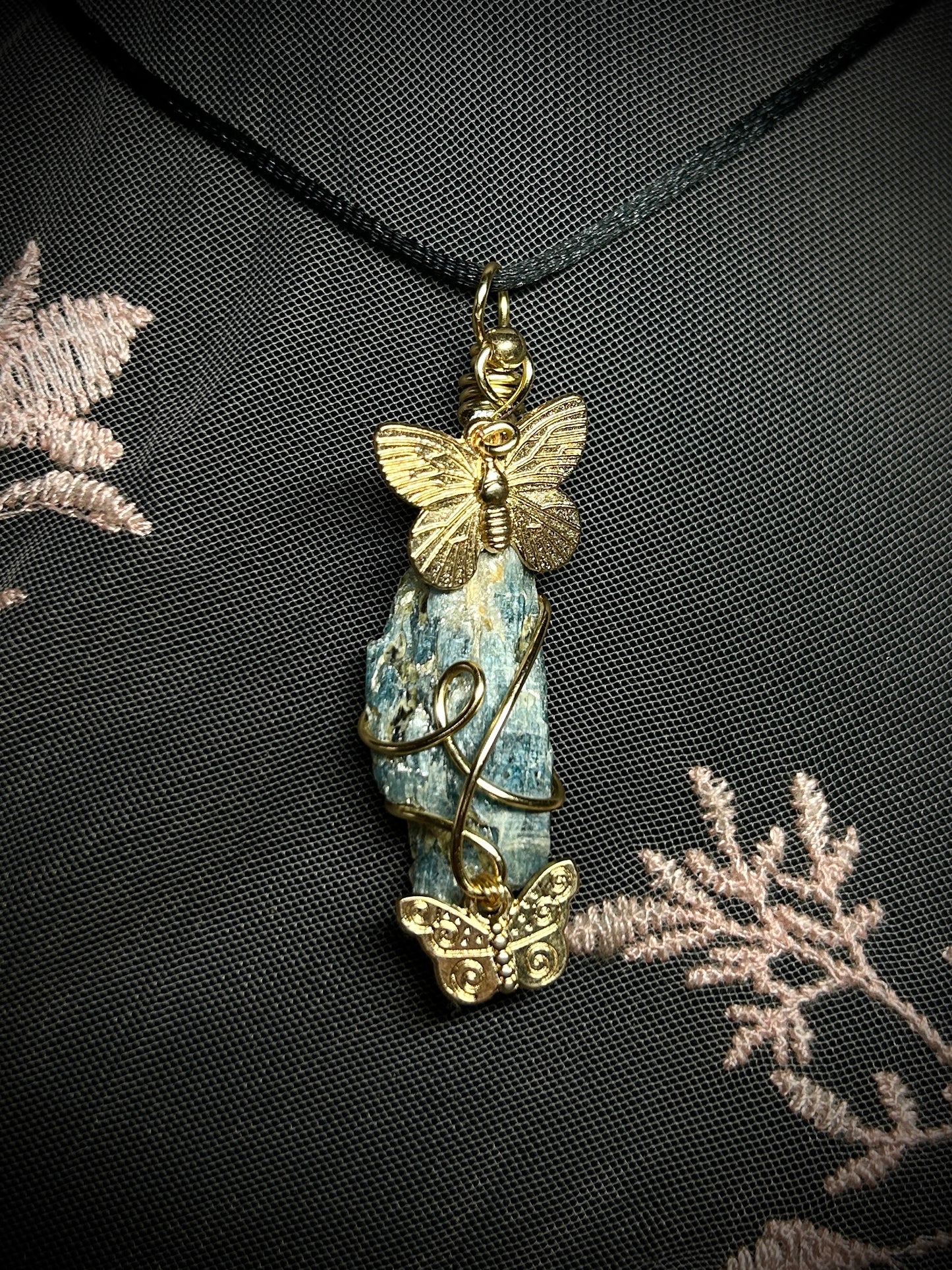 Blue Kyanite with Butterfly Charms Necklace