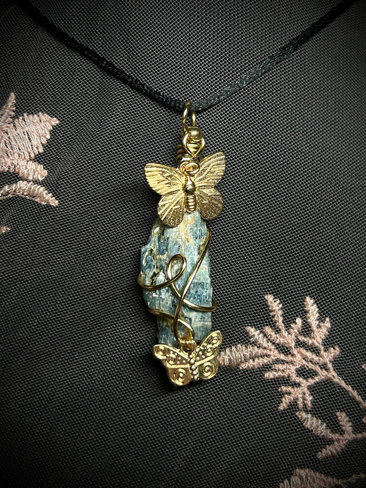 Blue Kyanite with Butterfly Charms Necklace