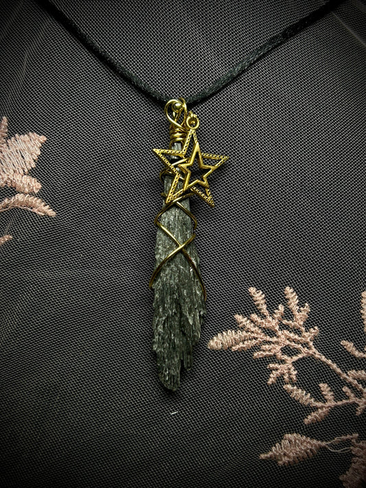 Black Kyanite with Star Charm Necklace