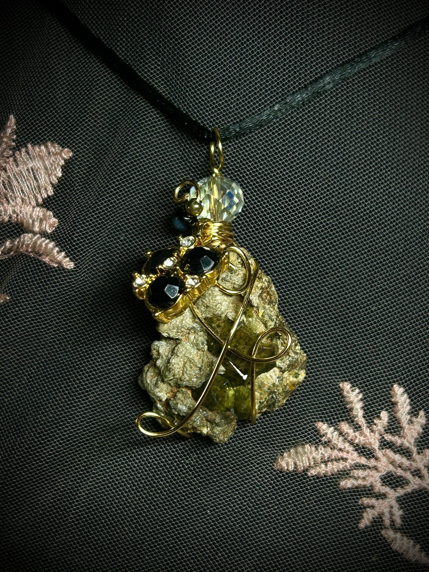 Prehnite & Epidote with Antique Charm Necklace