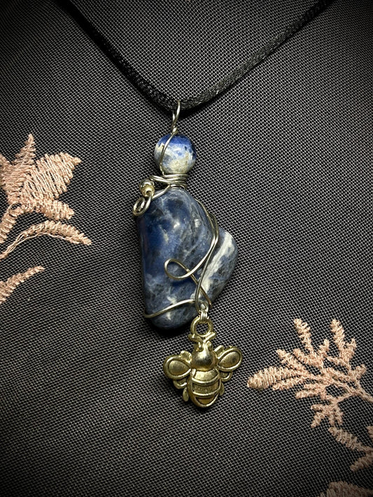 Sodalite with Bumblebee Charm Necklace