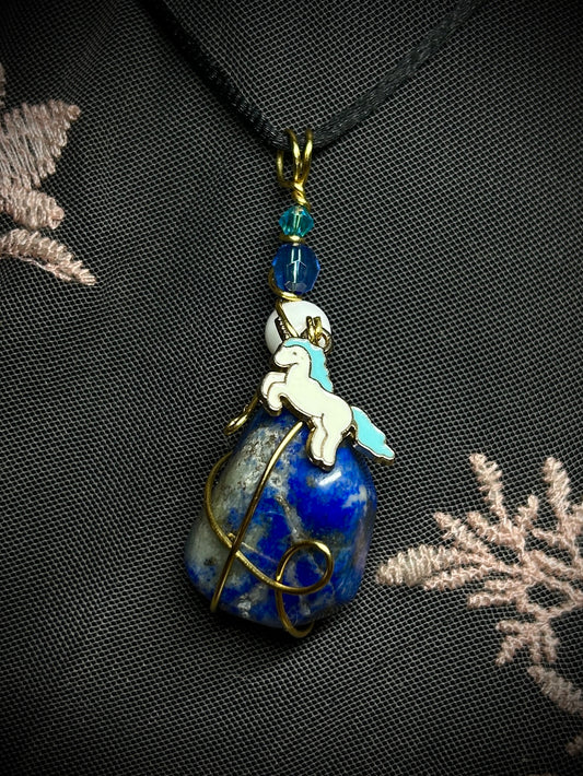 Sodalite with Unicorn Charm Necklace