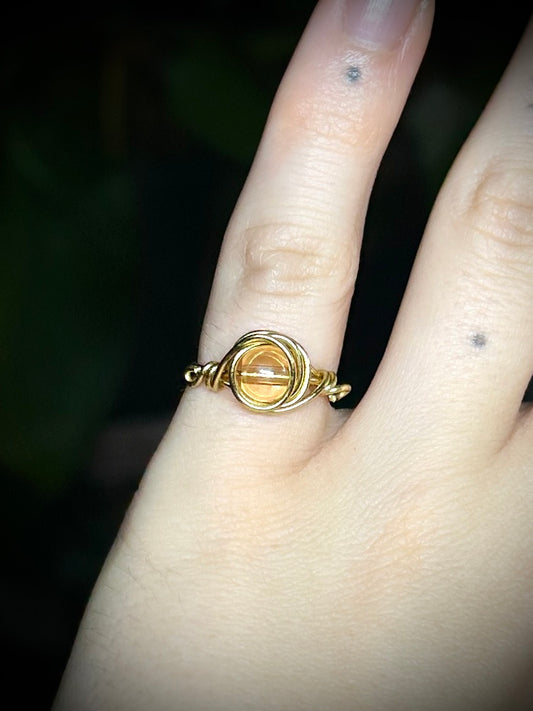 Peach Glass Gold Ring