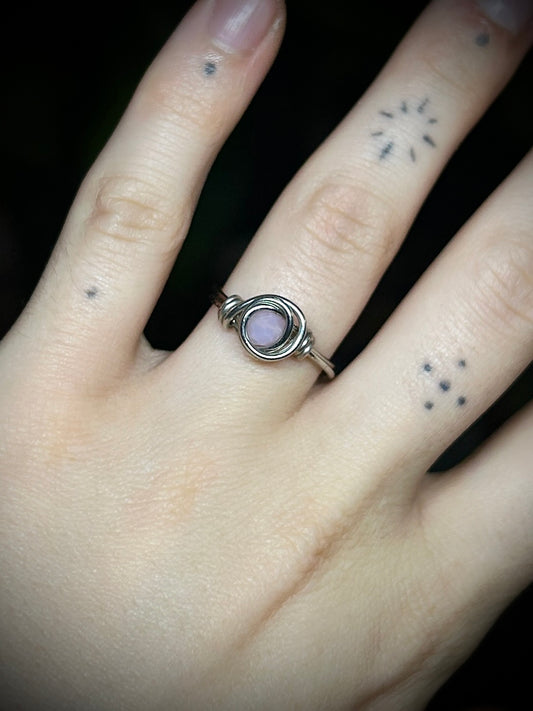 Smokey Pink Glass Silver Ring