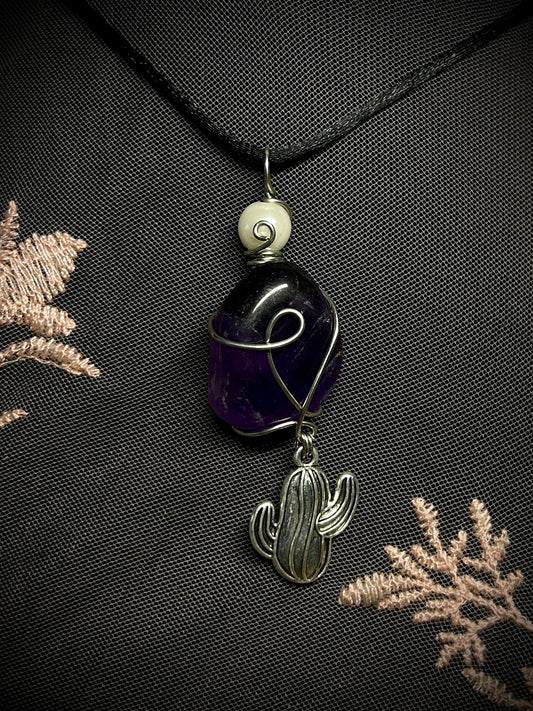 Amethyst with Cactus Charm Necklace