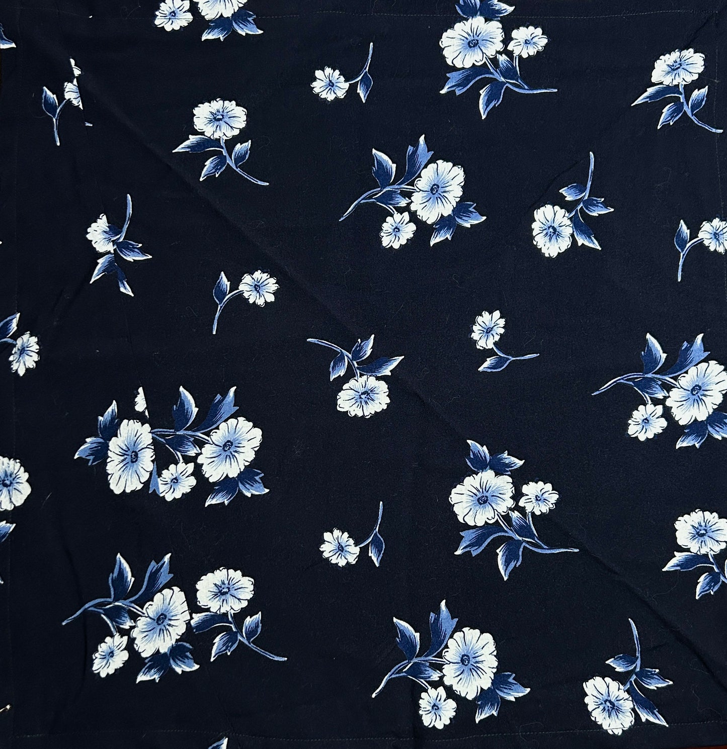 Navy Blue with White & Light Blue Flowers Bandana