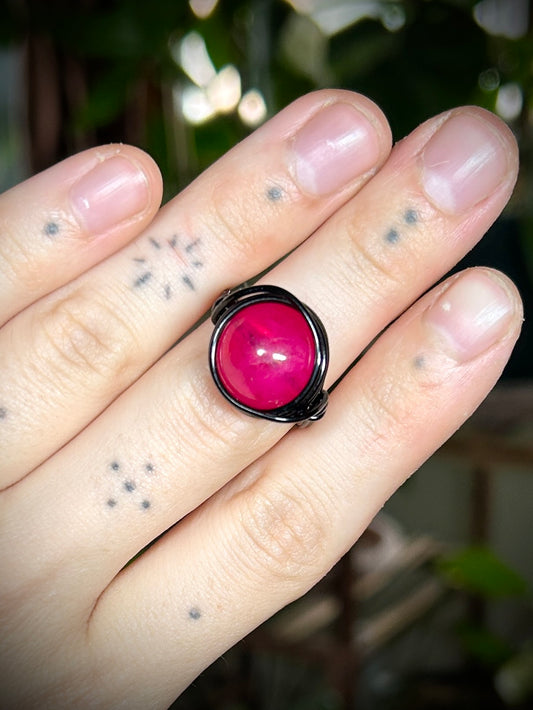 Large Pink Bead Black Ring