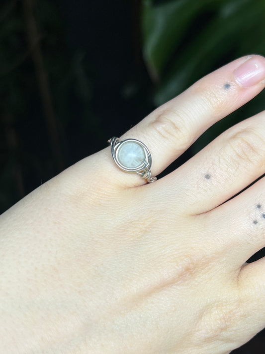 White Bead Silver Ring