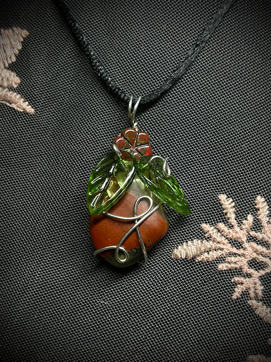 Cherry Orchard Agate with Flower Bead Necklace