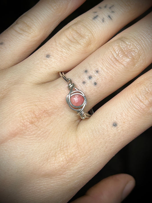 Pink Stone Silver Ring