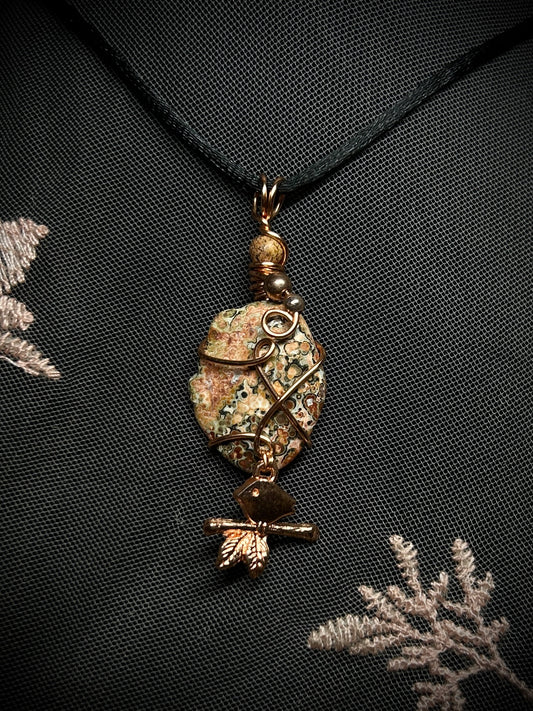 Birds Eye Rhyolite with Bird Charm Necklace