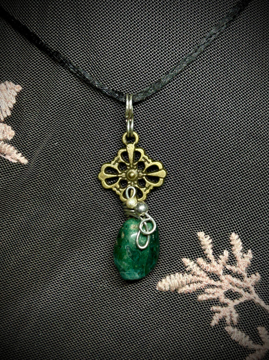 Skeleton Key with Moss Agate Necklace