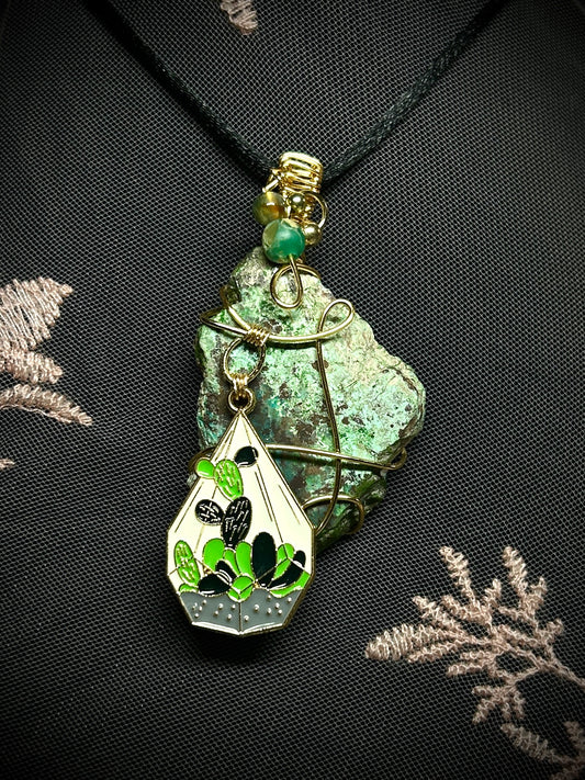 Chrysocolla with Cactus Charm Necklace