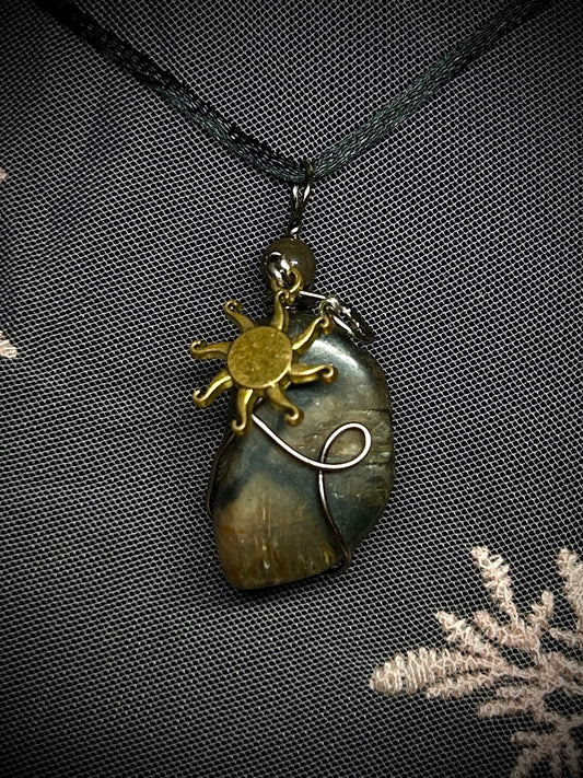 Chiastolite with Sun Charm Necklace