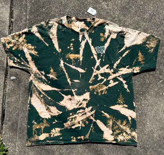 Green Acid Wash with Moose, Bears, and Fern Stencils Shirt