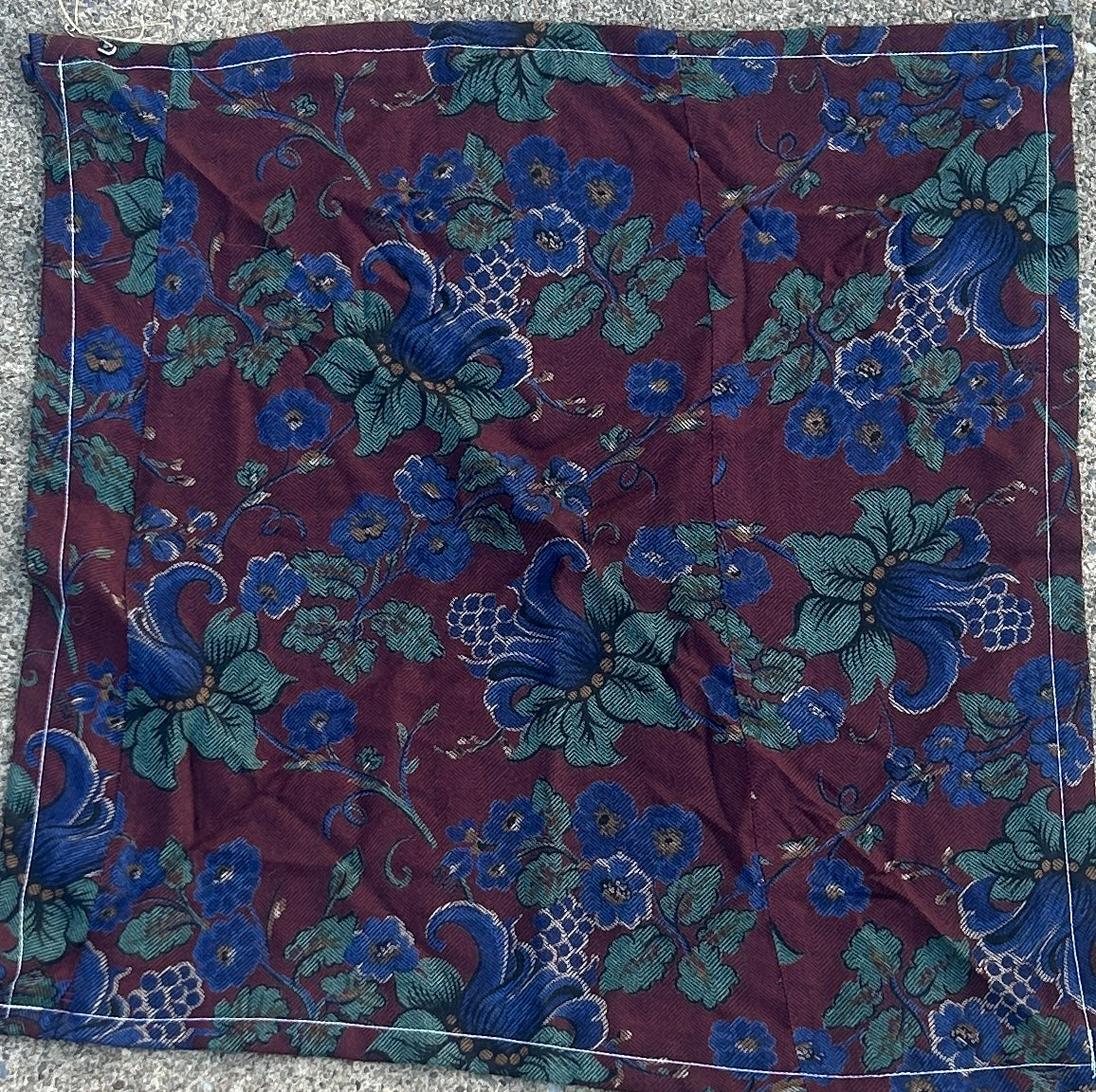 Burgundy with Navy Blue and Green Flower Bandana