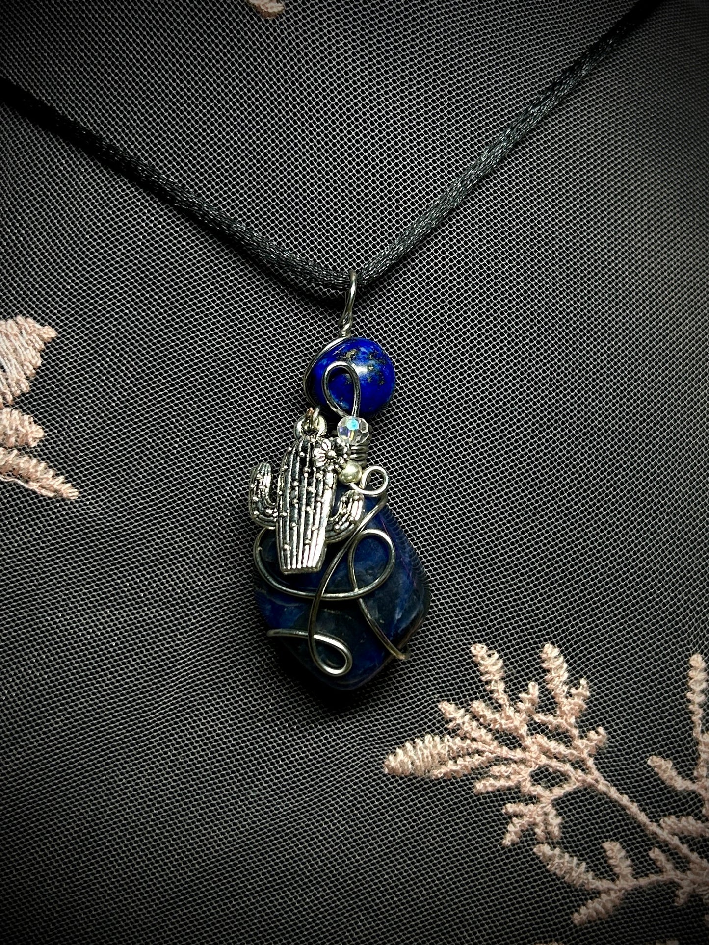 Sodalite with Cactus Charm Necklace
