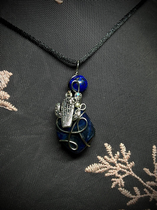 Sodalite with Cactus Charm Necklace