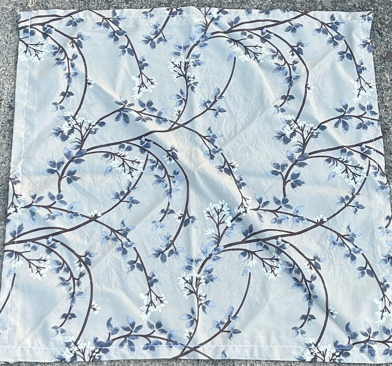 Creme Colored with Branches and Tiny Blue and White Flowers Bandana