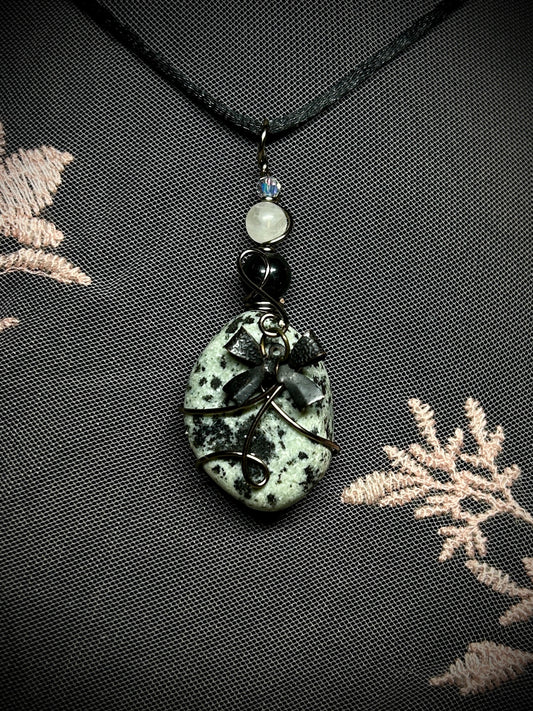 Dalmatian Jasper with Bow Charm Necklace