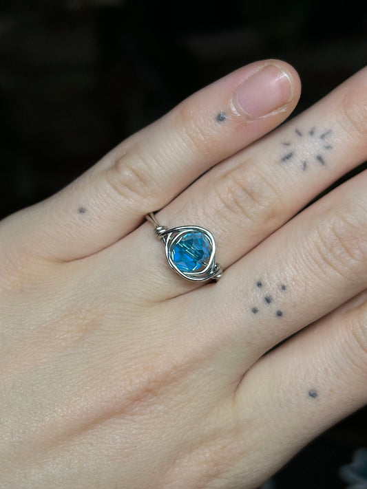 Blue Glass Silver Ring