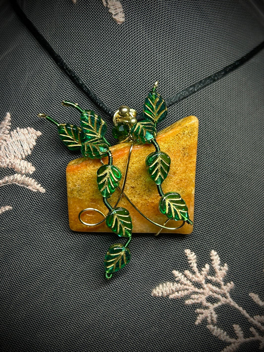 Golden Quartz Prayer Plant Necklace