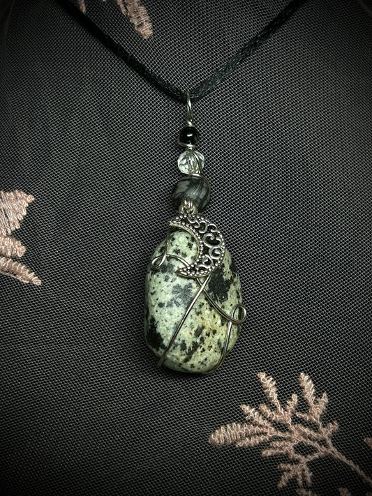 Dalmatian Stone with Moon Charm Necklace