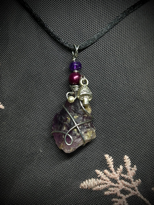 Amethyst with Mushroom Charm Necklace