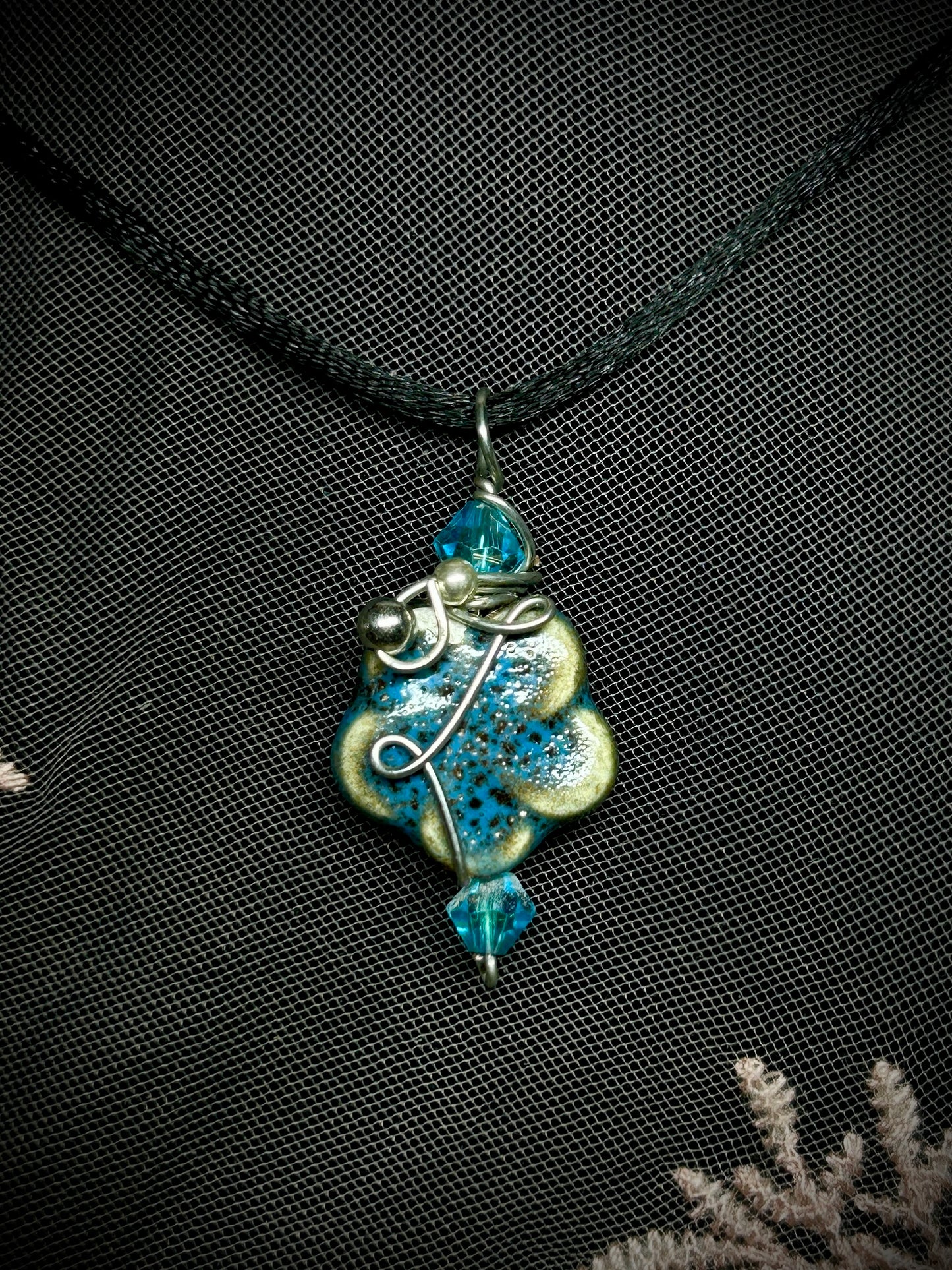 Blue Flower Bead Necklace