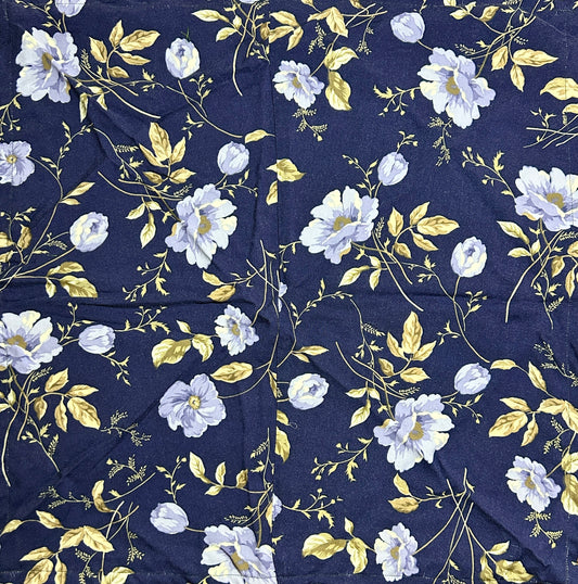 Blue Background with Light Blue Flowers and Gold Foliage Bandana
