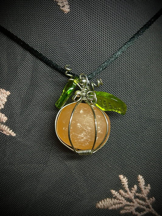 Orange Serpentine Silver Pumpkin Necklace