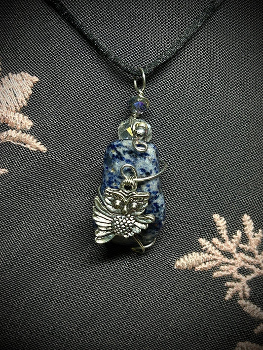Sodalite with Owl Charm Necklace