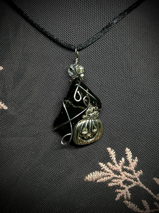 Sardonyx with Jack-o-Lantern Charm Necklace