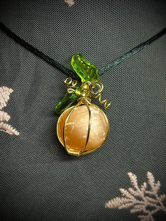 Orange Selenite Gold Pumpkin Necklace