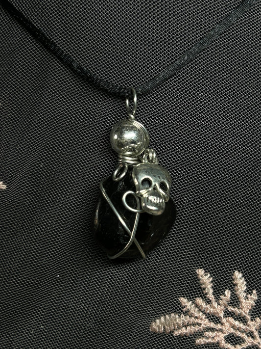 Jet with Skull Charm Necklace