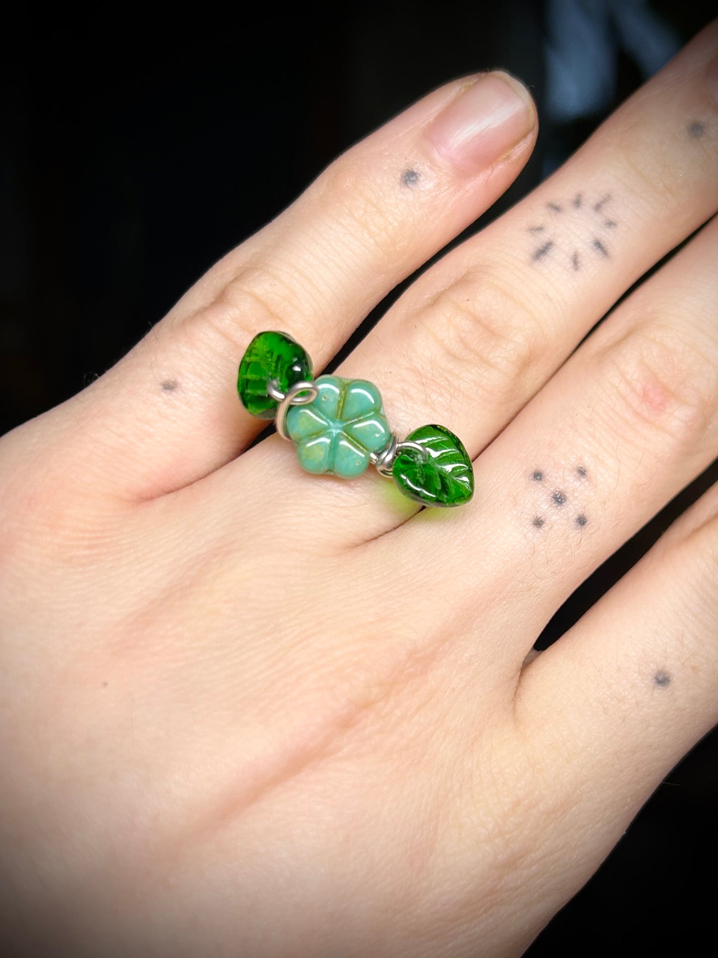 Teal Flower Silver Ring