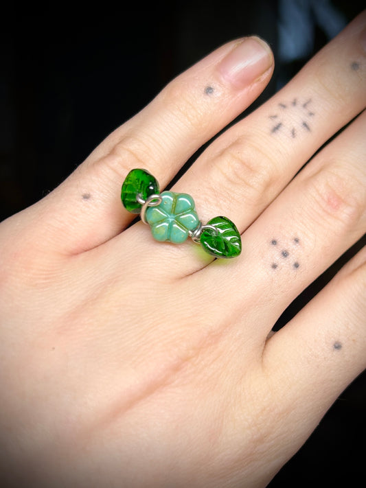 Teal Flower Silver Ring
