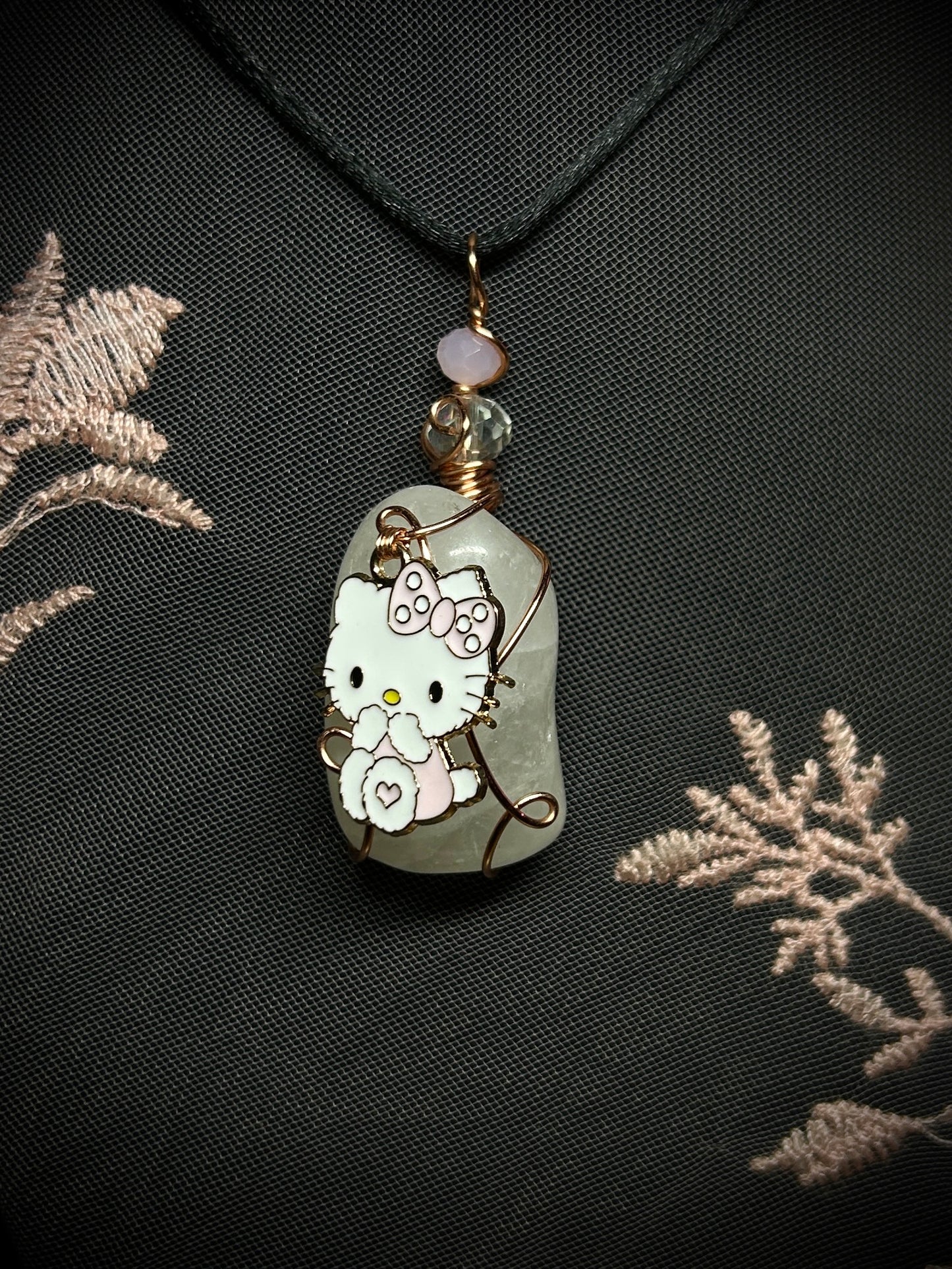 Milky Quartz with Hello Kitty Charm Necklace