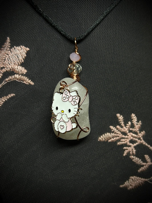 Milky Quartz with Hello Kitty Charm Necklace