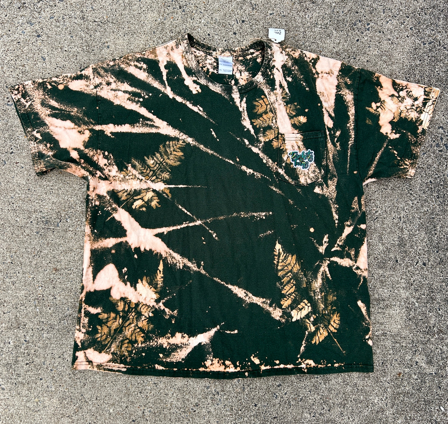Deep Green with Fern Stencil Acid Wash T Shirt