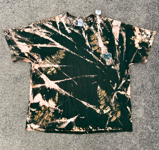 Deep Green with Fern Stencil Acid Wash T Shirt