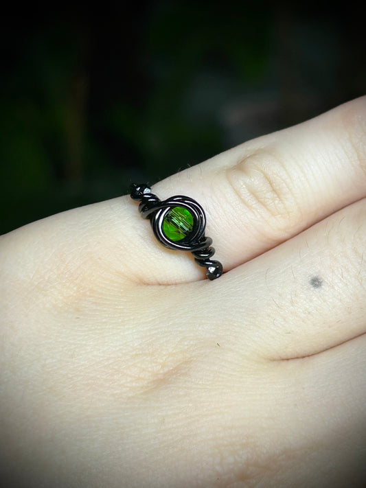 Green Bead Black Ring