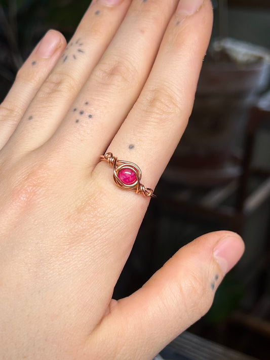 Pink Crackle Agate Rose Gold Ring
