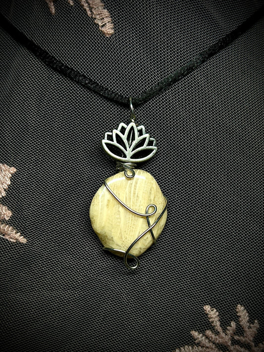 Agatized Coral with Lotus Bead Necklace