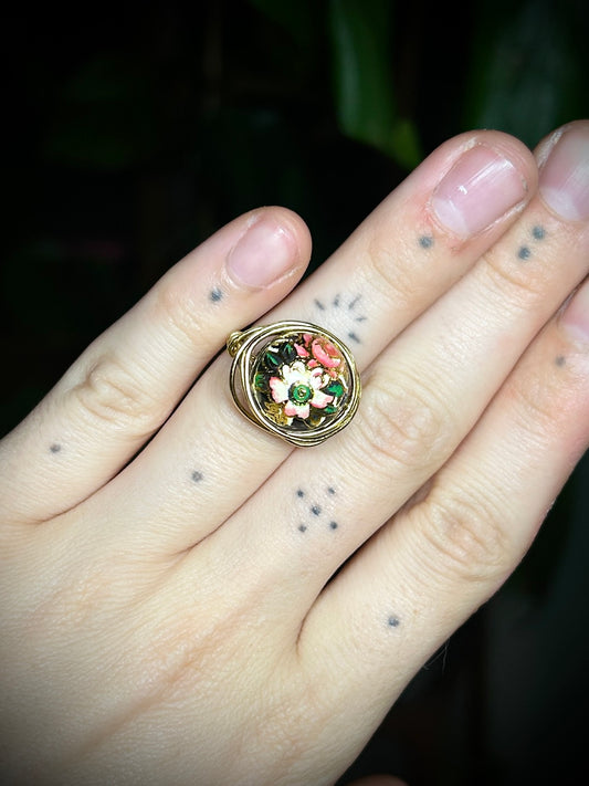 Floral Bead Gold Ring