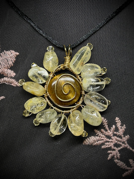 Tiger's Eye Sunflower Necklace