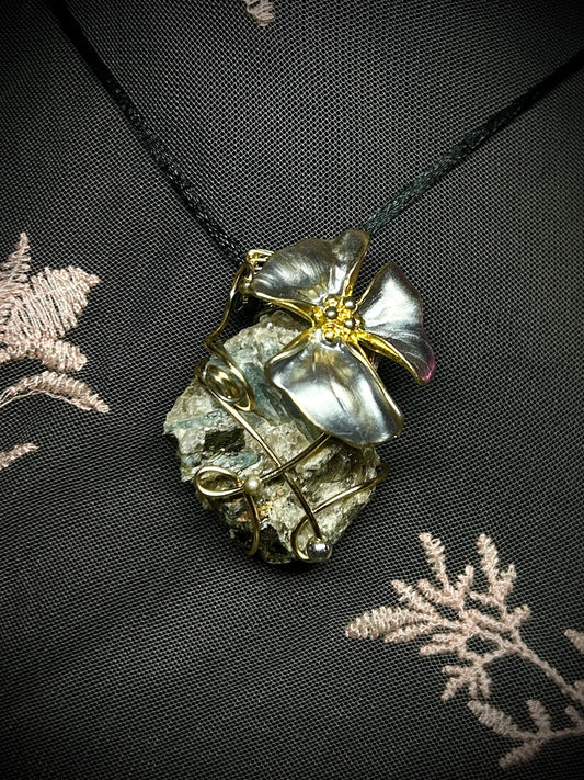 Blue Kyanite & Black Tourmaline Mixed Metal Necklace