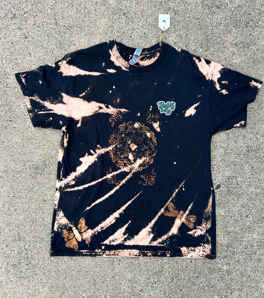 Mandala and Bug Stencil Acid Wash T Shirt