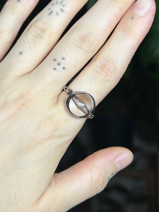 Smokey Clear Bead Dark Silver Ring