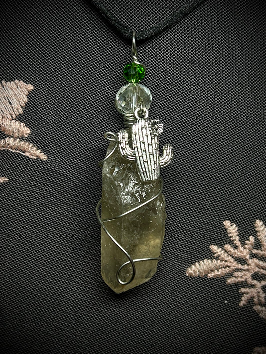 Quartz with Cactus Charm Necklace